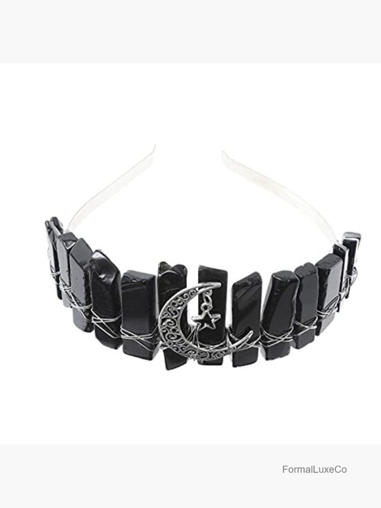 Raw Quartz Crown Headband Rhinestone Tiara Hair Band with Moon Star for Wedding main image 7